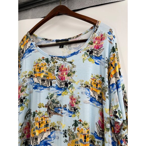 Karen Kane Womens Plus Size 3X On Holiday Blue Watercolor Jersey Tee Tunic Top - Picture 6 of 8